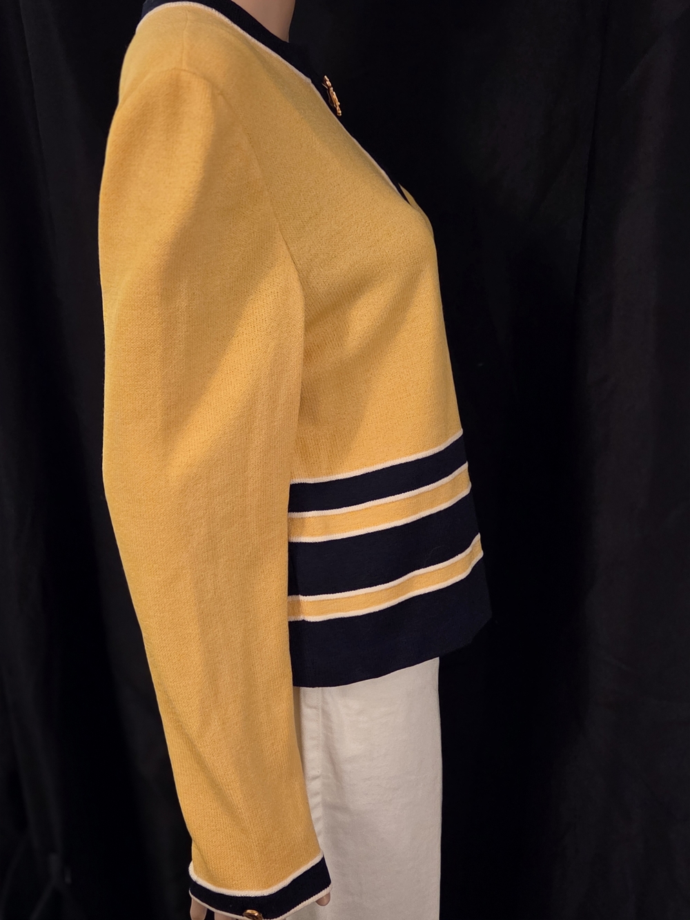 St. John Yellow and Navy Striped Knit Jacket - Picture 2 of 5